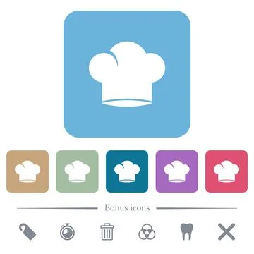 Chef hat flat icons on color rounded square backgrounds Stock Illustration