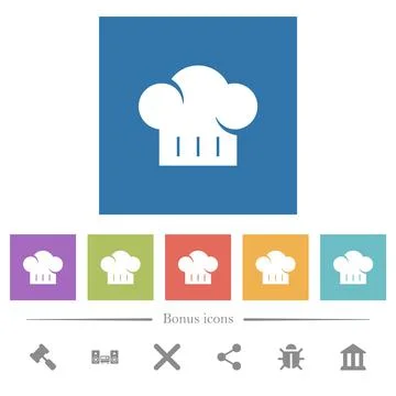 Chef hat flat white icons in square backgrounds Stock Illustration