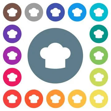 Chef hat flat white icons on round color backgrounds Stock Illustration