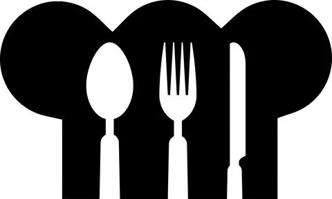 Chef hat, fork, knife, spoon, logo, icon Stock Illustration