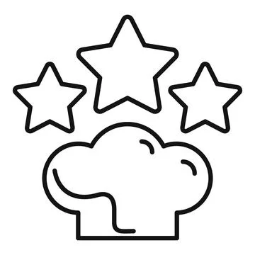 Chef hat getting three stars rating symbol line icon Stock Illustration