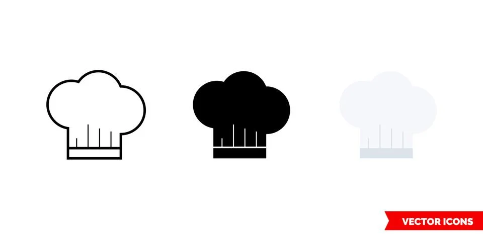 Chef hat icon of 3 types color, black and white, outline. Isolated vector sig 스톡 일러스트