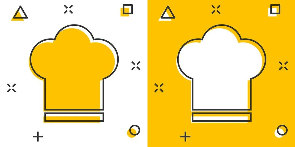 Chef hat icon in comic style. Cooker cap vector cartoon illustration pictogra Stock Illustration