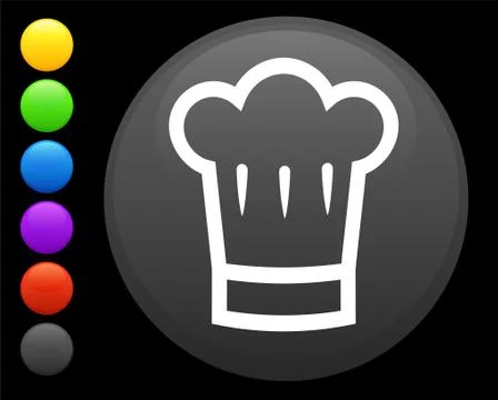 Chef hat icon on round internet button Stock Illustration
