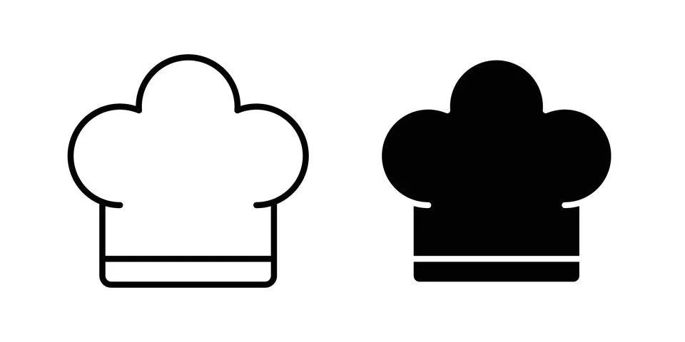 Chef hat icon solid, line, and editable vector set. Stock Illustration