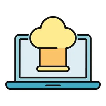 Chef hat on laptop screen showing online cooking education Stock Illustration