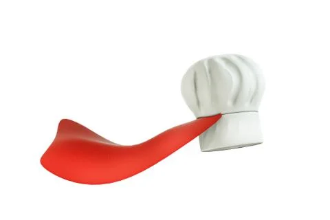 Chef hat in red superhero cape on white background. Stock Illustration