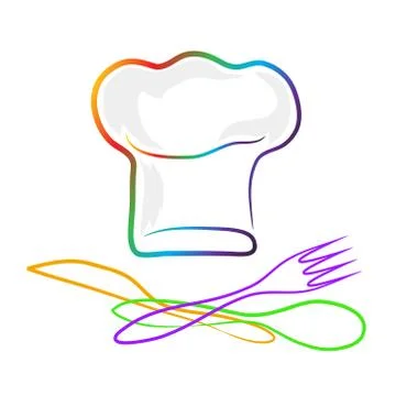 Chef hat silhouette and spoon; fork and knife isolated set. Colorful hat chef Stock Illustration