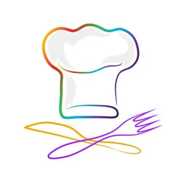 Chef hat silhouette, fork and knife isolated set. Colorful hat chef cook for Stock Illustration