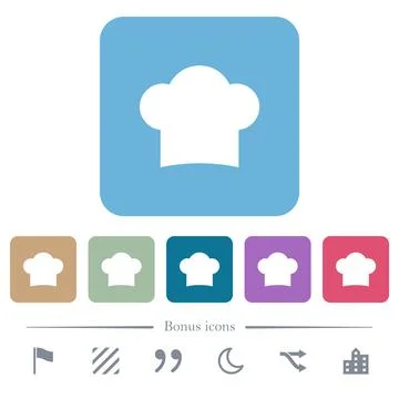 Chef hat solid flat icons on color rounded square backgrounds Illustrazione stock