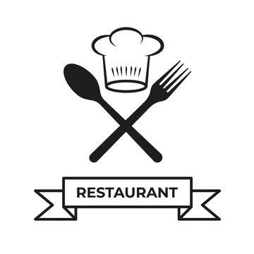 Chef hat spoon and fork restaurant logo template Stock Illustration