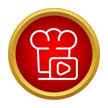 Chef hat video player icon representing cooking tutorial Stock Illustration