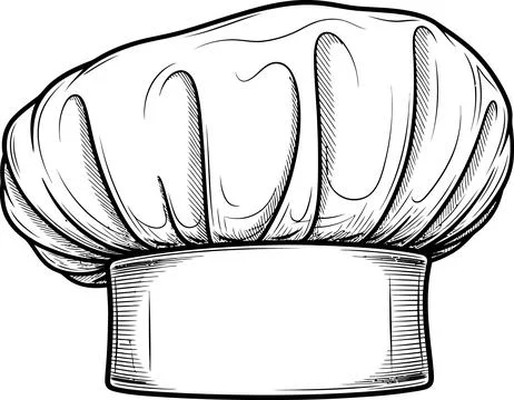 Chef hat in white with detailed black line drawing creates a classic, vintage Stock Illustration