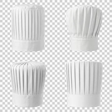 Chef hats isolated on transparent background white textile kitchen headwear.. Stock Photos