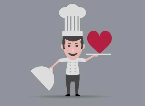 Chef with heart on tray 스톡 일러스트
