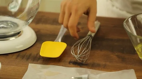 Chef hold beater, whisk  Stock Footage 73546167
