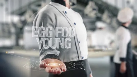 Chef holding in hand Egg Foo Young Stock Footage 84528049