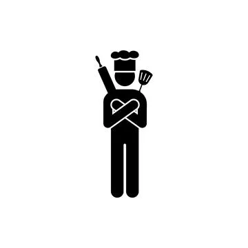 Chef holding kitchen utensils pose with crossed arms icon Stock Illustration
