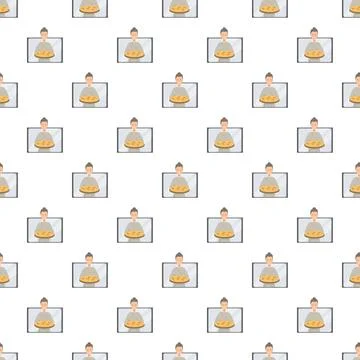 Chef holding pizza seamless pattern for culinary background Illustrazione stock