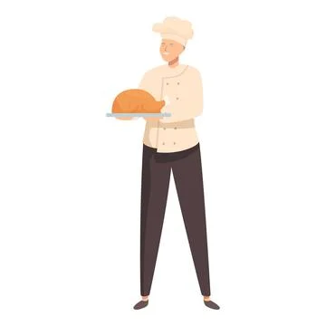 Chef is holding a platter with a roasted chicken on it Stock Illustration