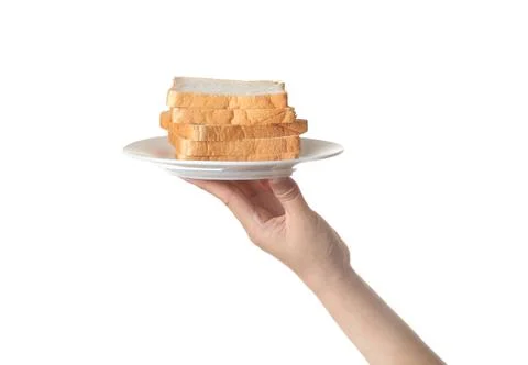 Chef holding toast wheat bread sliced on white background Stock Photos