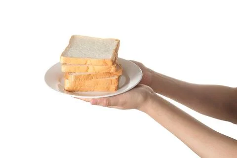 Chef holding toast wheat bread sliced on white background Stock Photos