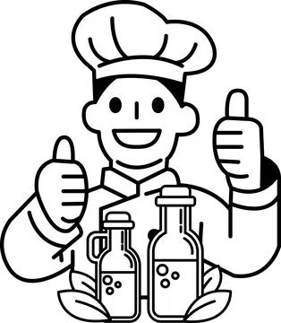 A chef is holding two bottles and giving thumbs up Stock Illustration