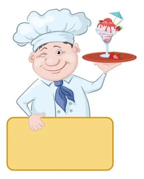 Chef with Ice Cream and Strawberries Stock Illustration