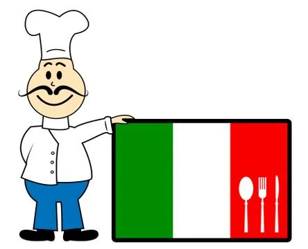 Chef italy represents cooking in kitchen and europe Illustrazione stock