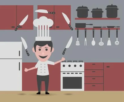 Chef juggling knives Stock Illustration