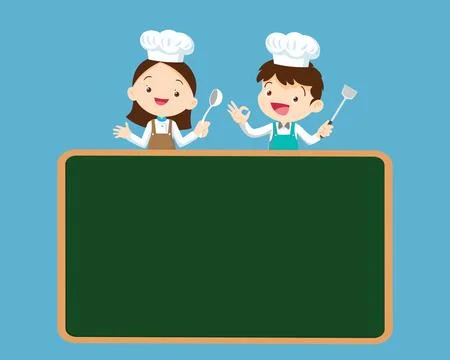 Chef Kids Cooking class design template.Cute little chef cooking meal menu Stock Illustration