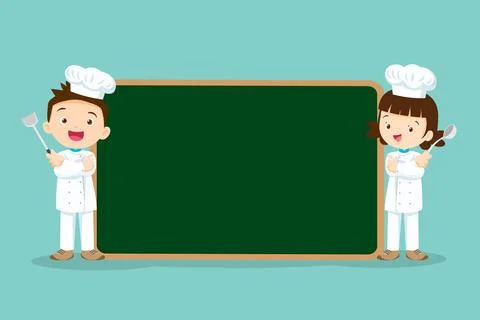 Chef Kids Cooking class design template.Cute little chef cooking meal menu Stock Illustration