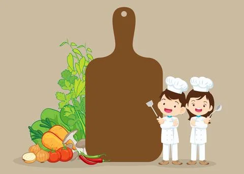 Chef Kids Cooking class design template.Cute little chef cooking meal menu Stock Illustration