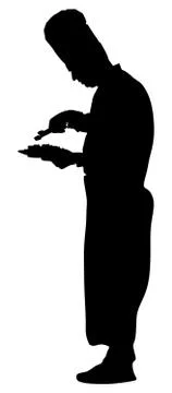 Chef in kitchen vector silhouette illustration isolated on white イラスト素材
