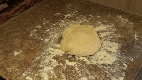 Chef kneads the dough. Chef preparing pizza. Making pizza. Cooking process Stock Footage 98000142