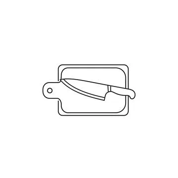 Chef knife and cutting board line icon for kitchenware and cooking design set Stock Illustration