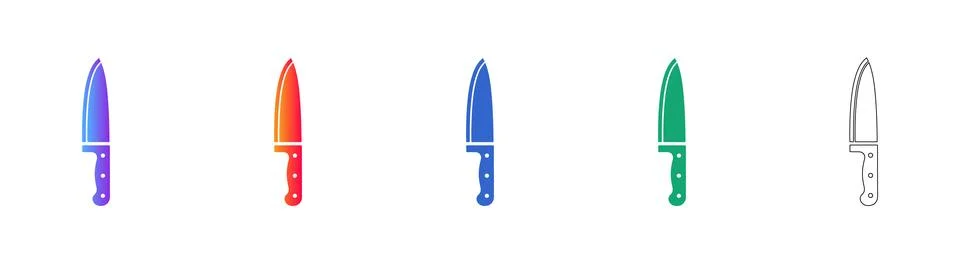 Chef Knife Kitchenware Icons in Vibrant Gradient and Outline Ilustração Stock