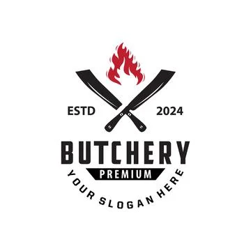 Chef knife logo illustration old vintage design for butcher knife brand for.. Stock Illustration