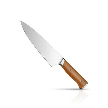 Chef Knife with Reflection, 3d Vector Illustration. Kitchen Cooking Knife w.. Illustrazione stock