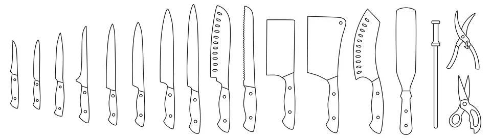 Chef knifes outline set. Editable stroke. Vector stock illustration isolated on Stock Illustration