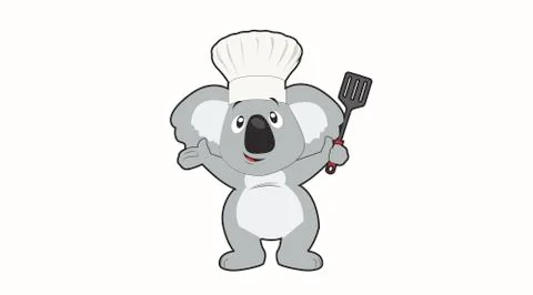 Chef Koala with a Chef Hat and a Spatula Stock Illustration