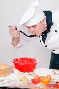 Chef with large spoon Stock Photos