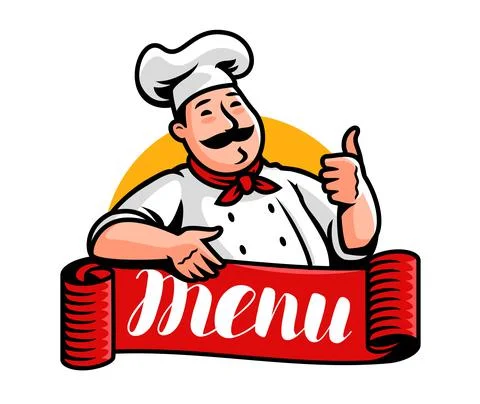 Chef logo. Emblem for restaurant or cafe menu. Cook cartoon character vector Stock Illustration