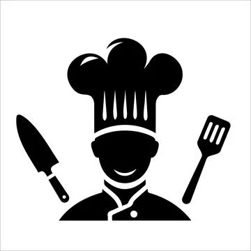 Chef Logo or Avatar, Minimal Silhouette of Cook in Hat Stock Illustration