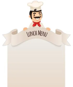 Chef looking at blank menu on top Stock Illustration