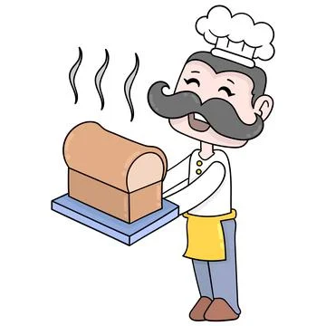 The chef makes and serves white bread, doodle icon image kawaii Stock Illustration