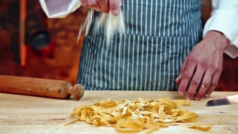 Chef makes fresh tagliatelle Stock Footage 88900045