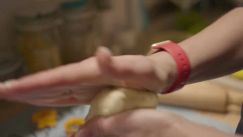 Chef Making bread Baker kneading dough flour on wooden table enjoying hobby.. Stock Footage 272566220