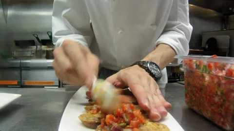 Chef making Bruschetta Stock Footage 22478083