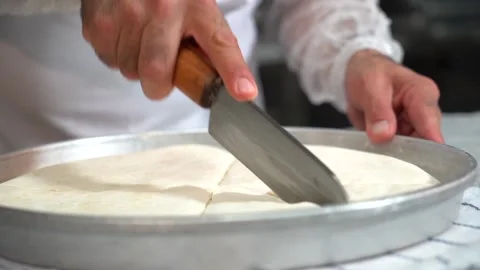 The chef is making the carrot slice baklava recipe. Stock Footage 150083972